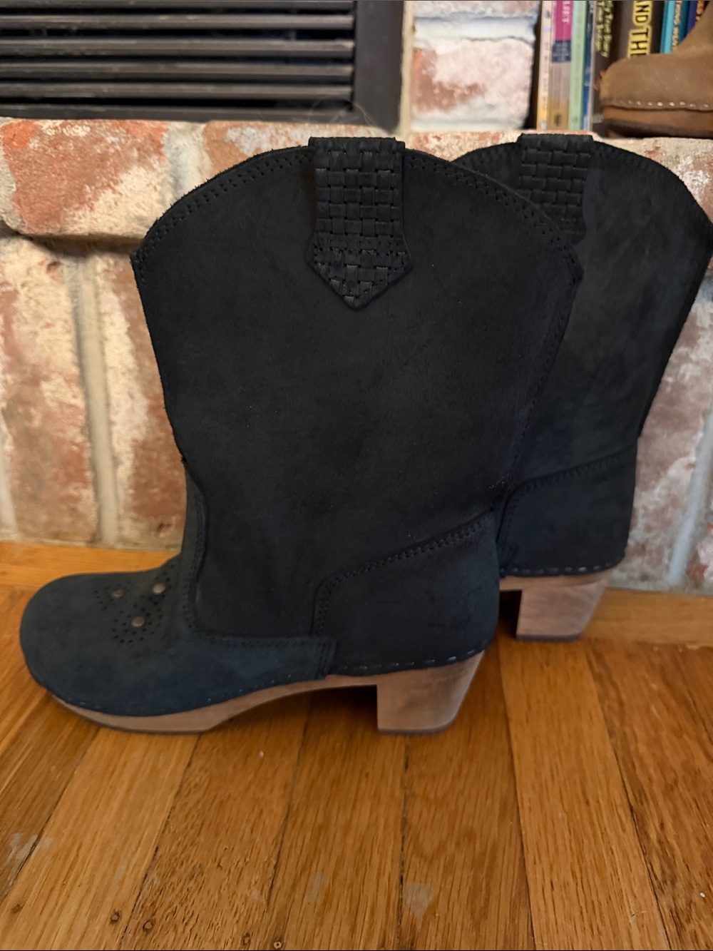 Sanita Black Suede Western Ankle Booties